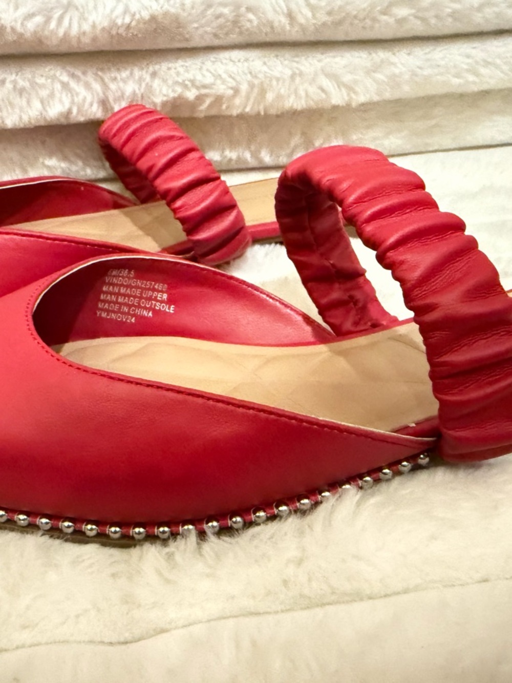 BCBGeneration Red Pointed-Toe Slingback Sandals with Studded Trim - Picture 2 of 7
